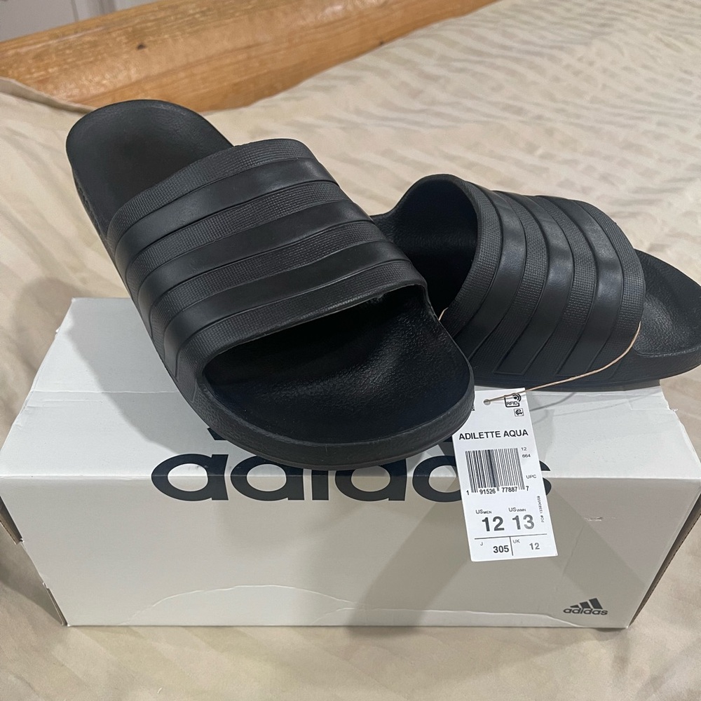 Adidas Men's Adilette Aqua Slide Sandals Black #F35550 
US Men 12
US WMN 13